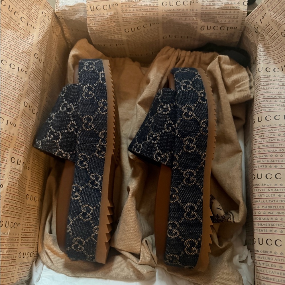 Gucci Women's Dark Blue Monogram Slide Sandals - Picture 3 of 5
